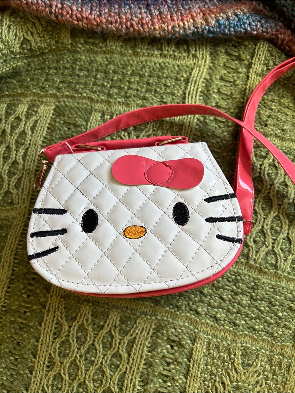 Hello Kitty Quilted Patent Vegan Leather Crossbody Purse Coral Pink